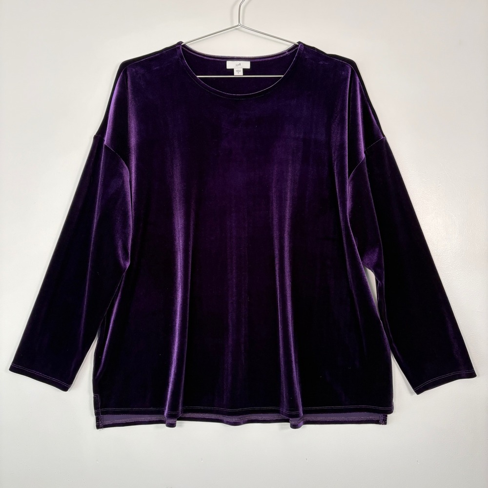 J. Jill Women Top XL Purple Velvet Long Sleeve Crew Neck Pullover 172711 Boho